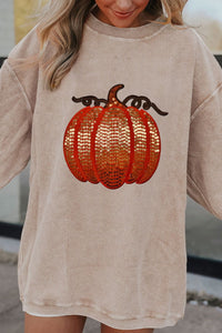 Sequin Pumpkin Round Neck Long Sleeve Sweatshirt Trandify Deal
