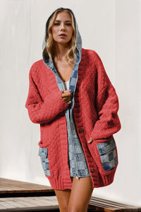 Double Take Full Size Hooded Denim Spliced Sweater Cardigan Trandify Deal
