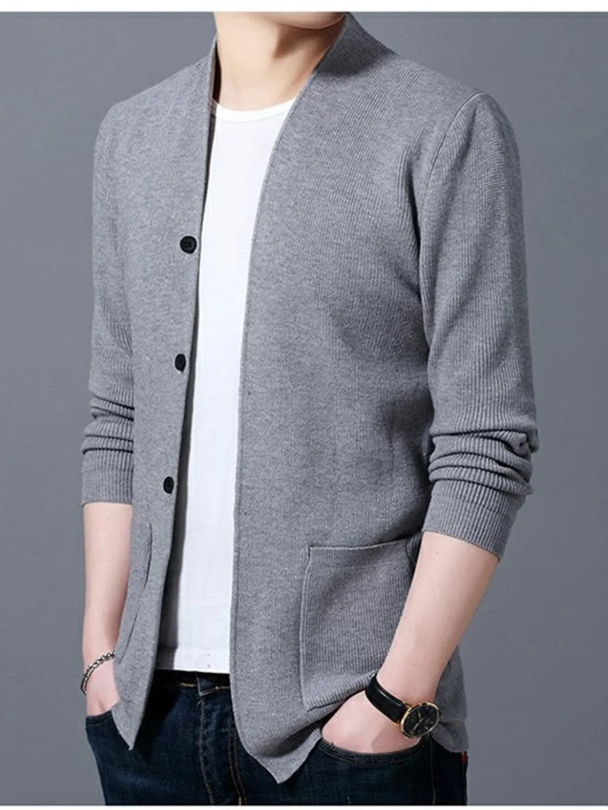 Men’s Plus Size Long Sleeve Cardigan with Pockets – Cozy & Stylish