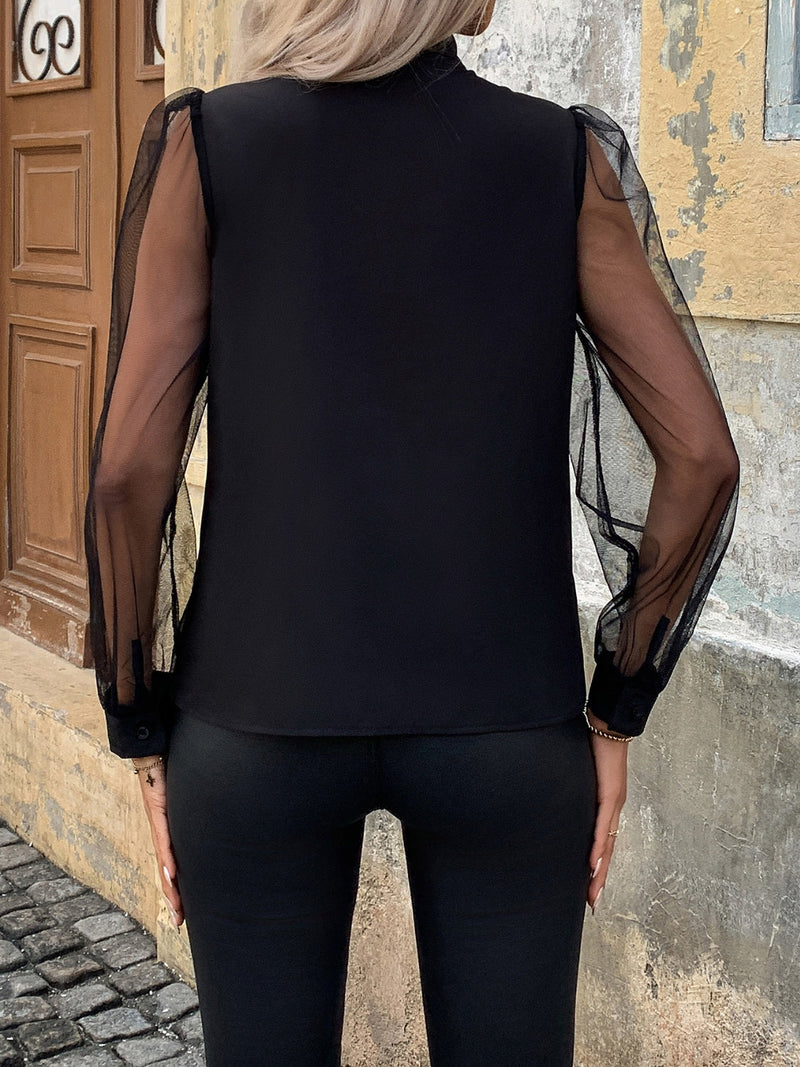 Tie Neck Long Sleeve Blouse Trandify Deal