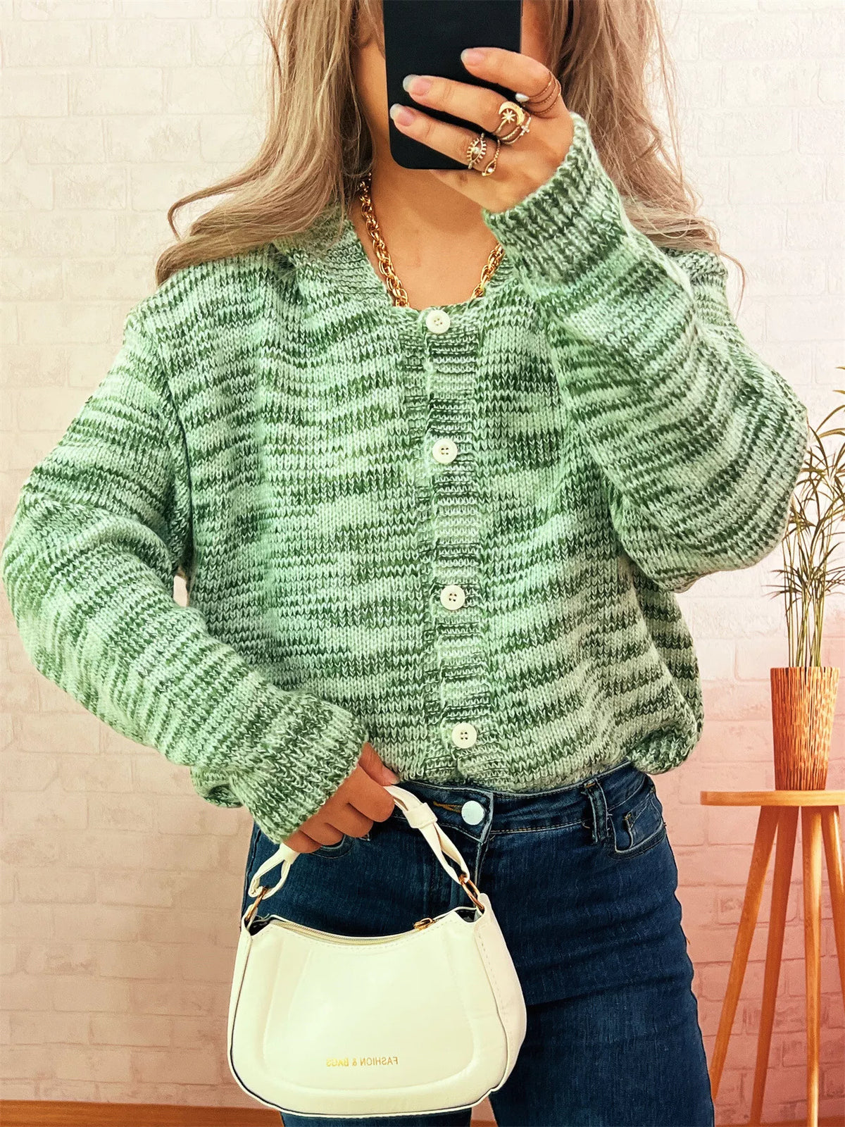 Women's Multi-Color Knit Cardigan - Button Down Long Sleeve Top