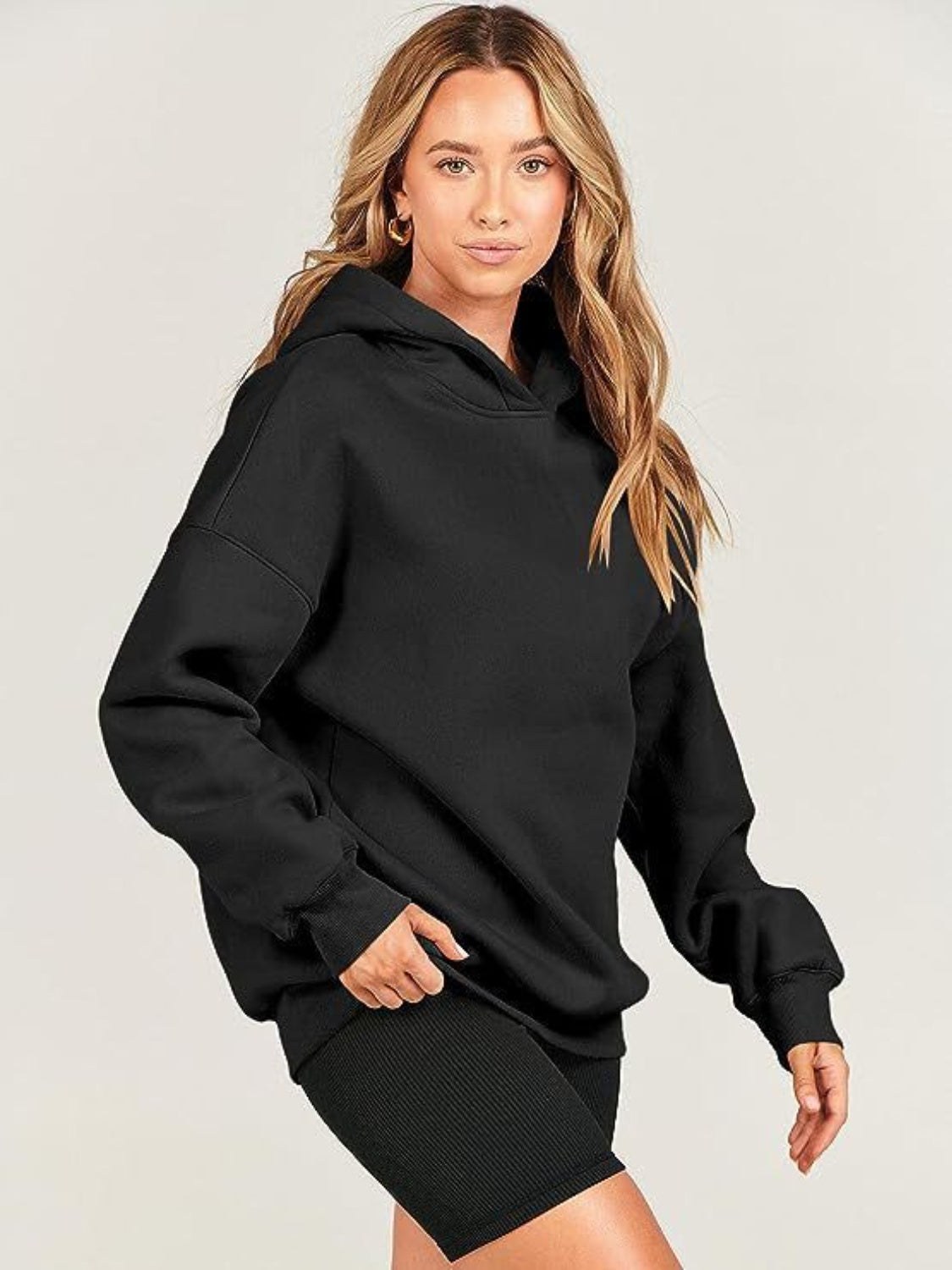 Dropped Shoulder Long Sleeve Hoodie Trandify Deal