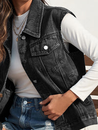 Collared Neck Sleeveless Denim Jacket Trandify deal