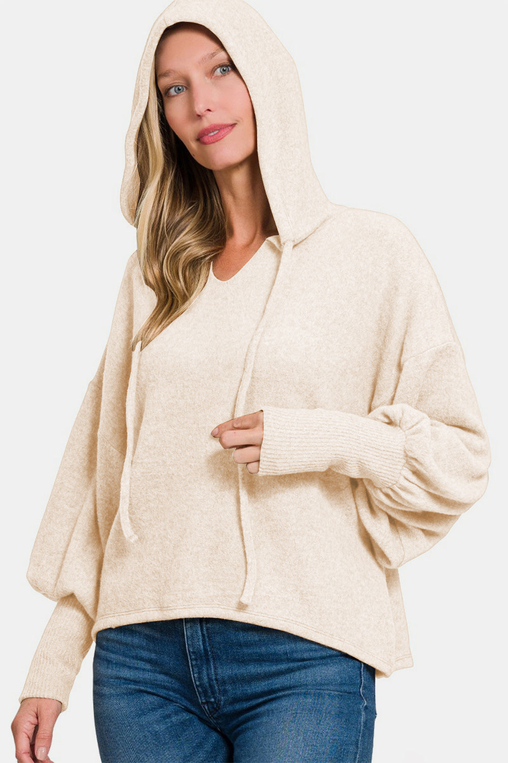 Zenana Brushed Hacci Drop Shoulder Cropped Hoodie Trandify Deal