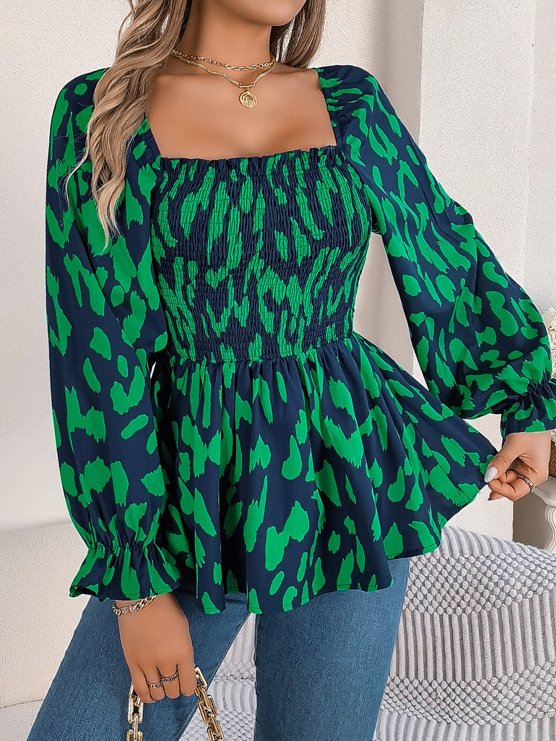 Square Neck Flounce Sleeve Blouse Trandify Deal