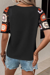 Geometric Round Neck Short Sleeve Blouse - Trandify Deal