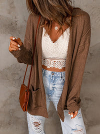 Pocketed Open Front Long Sleeve Cardigan Trandify Deal
