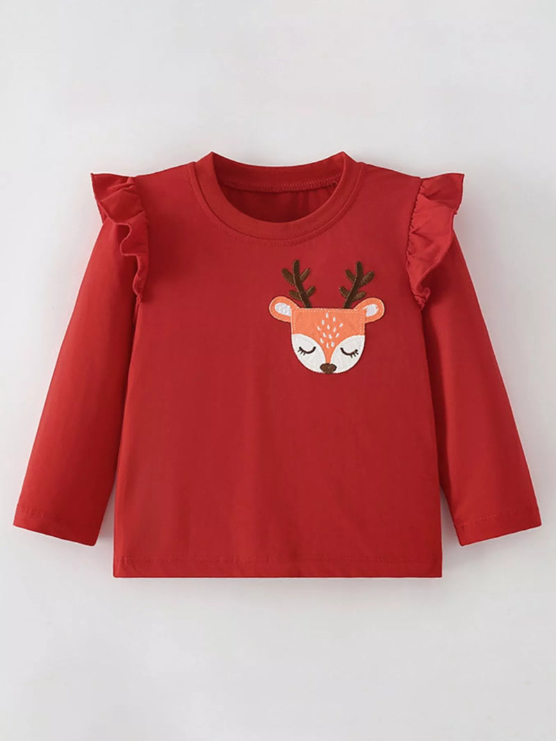 Kids Deer T-Shirt with Ruffle Trim