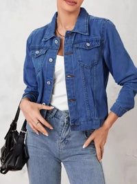 Women's Long Sleeve Denim Jacket - Button Up & Stretch Fit