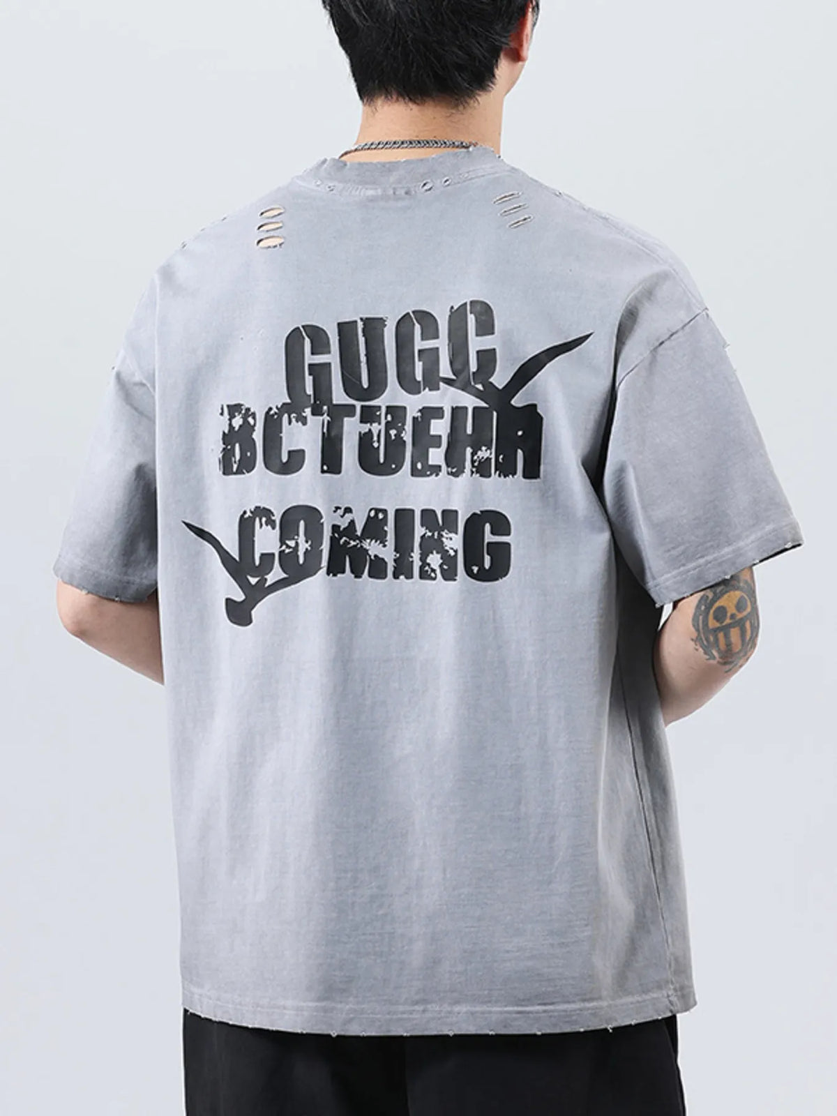 Men's Plus Size Distressed Cotton T-Shirt | Oversized Vintage Tee