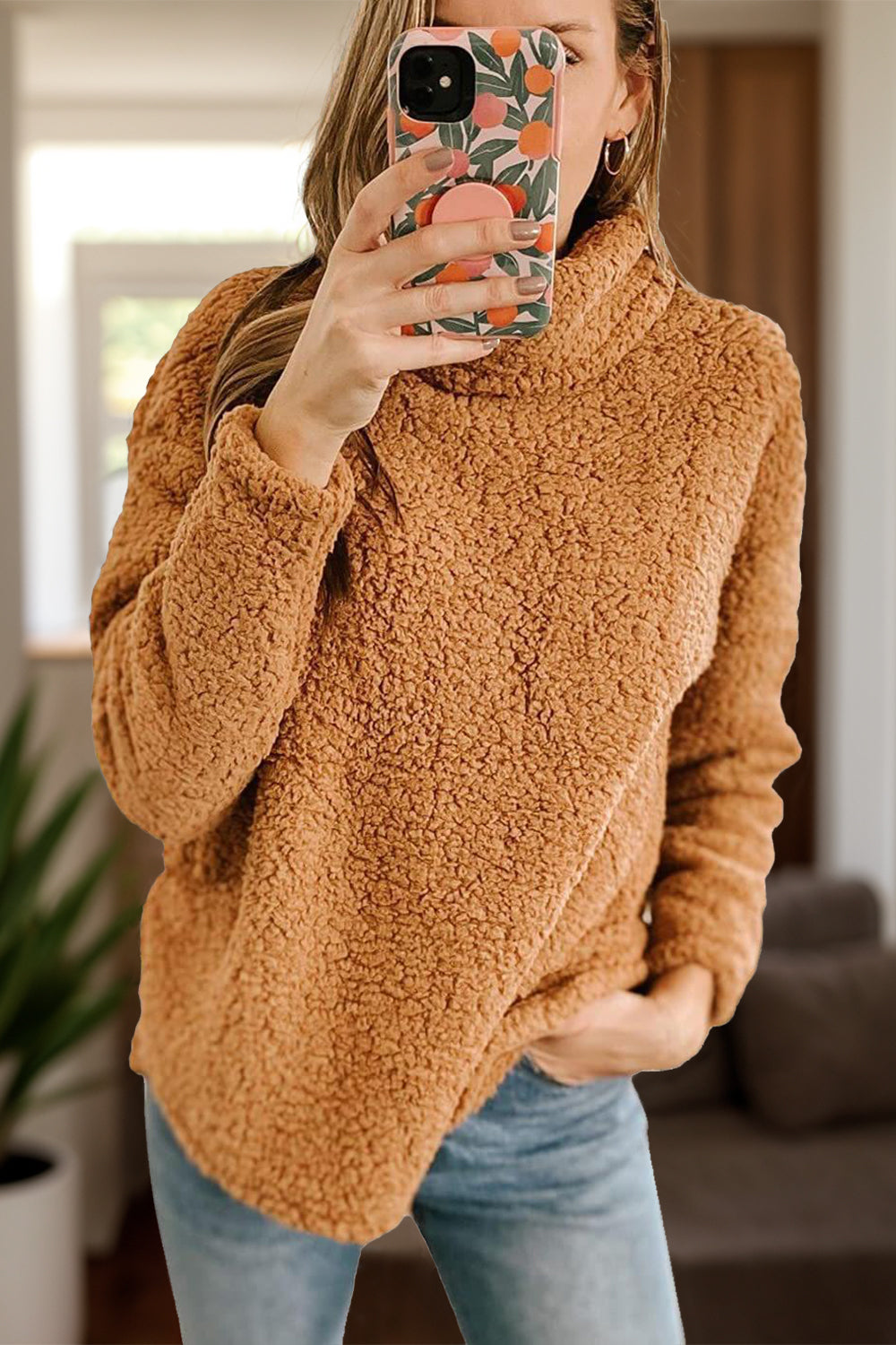 Fuzzy Turtleneck Long Sleeve Sweatshirt Trandify Deal