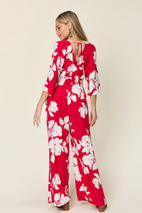 Double Take Full Size Printed Tie Back Wide Leg Jumpsuit Trandify deal