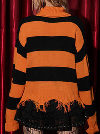 Raw Hem Contrast Turtleneck Long Sleeve Sweater Trandify Deal