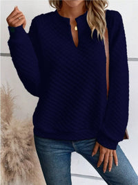 Women's Textured Notch Hem Sweatshirt, a cozy long-sleeve top shown in Navy laid flat.