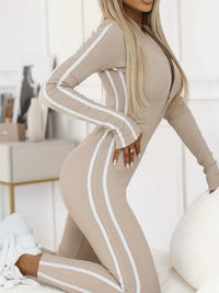 Plus Size Striped Jumpsuit with Zip-Front