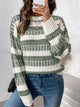 Perfee Contrast Round Neck Long Sleeve Sweater Trandify Deal
