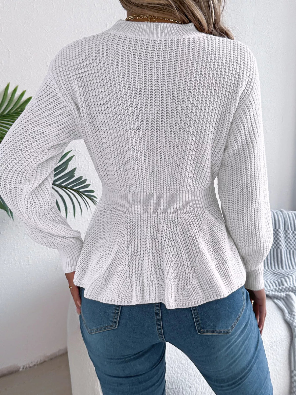 Women's Cable Knit Peplum Sweater | Cozy Acrylic Top