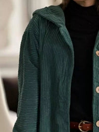 Plus Size Corduroy Shacket - Hooded Ribbed Jacket