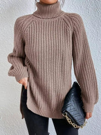 Plus Size Turtleneck Sweater - Ribbed Long Sleeve Top