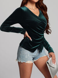 Ruched Surplice Long Sleeve Top Trandify Deal