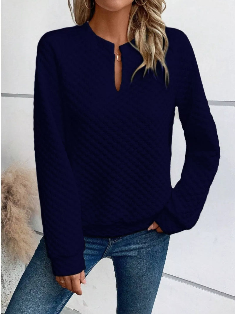 Women's Textured Notch Hem Sweatshirt, a cozy long-sleeve top shown in Navy laid flat.