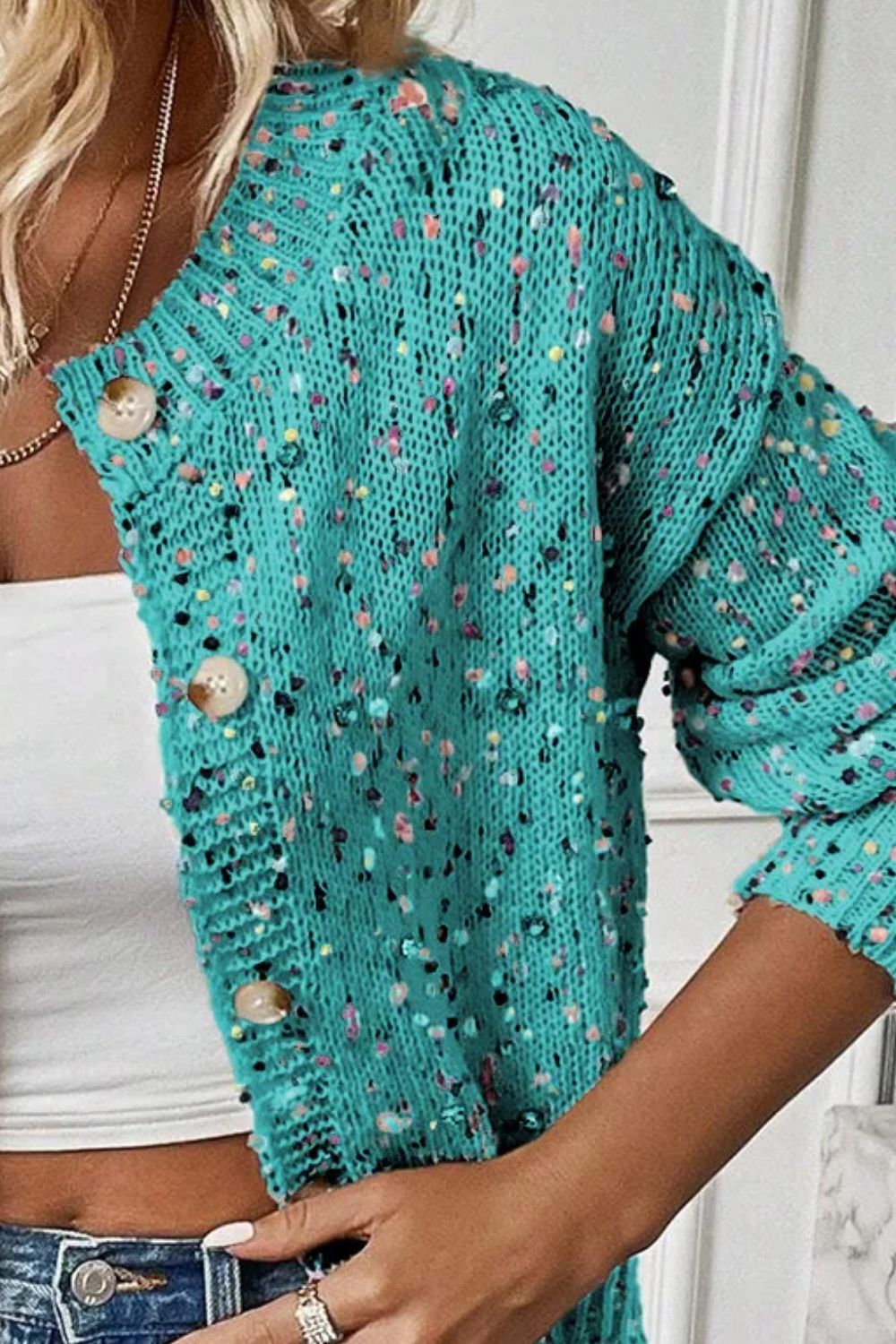 Confetti Button Up Long Sleeve Cardigan - Trandify Deal