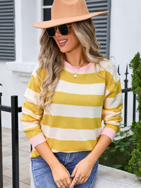 Angel wings Striped Round Neck Dropped Shoulder Sweater Trandify Deal