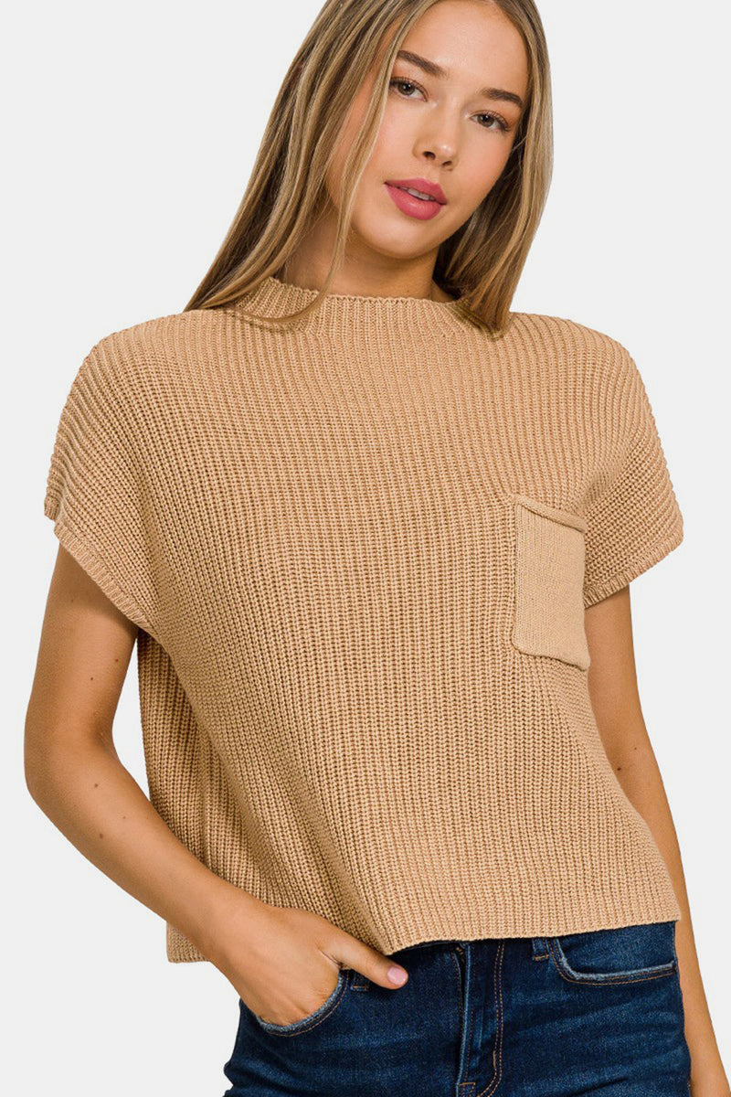 Zenana Mock Neck Short Sleeve Cropped Sweater Trandify deal