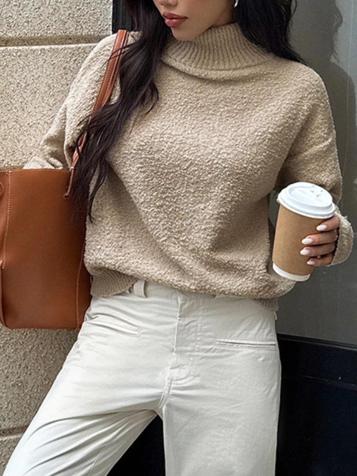 Women's Ribbed Turtleneck Sweater Long Sleeve Top for Fall Winter Fashion
