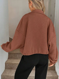 Women's Ribbed Drawstring Jacket - Casual Long Sleeve Zip-Up