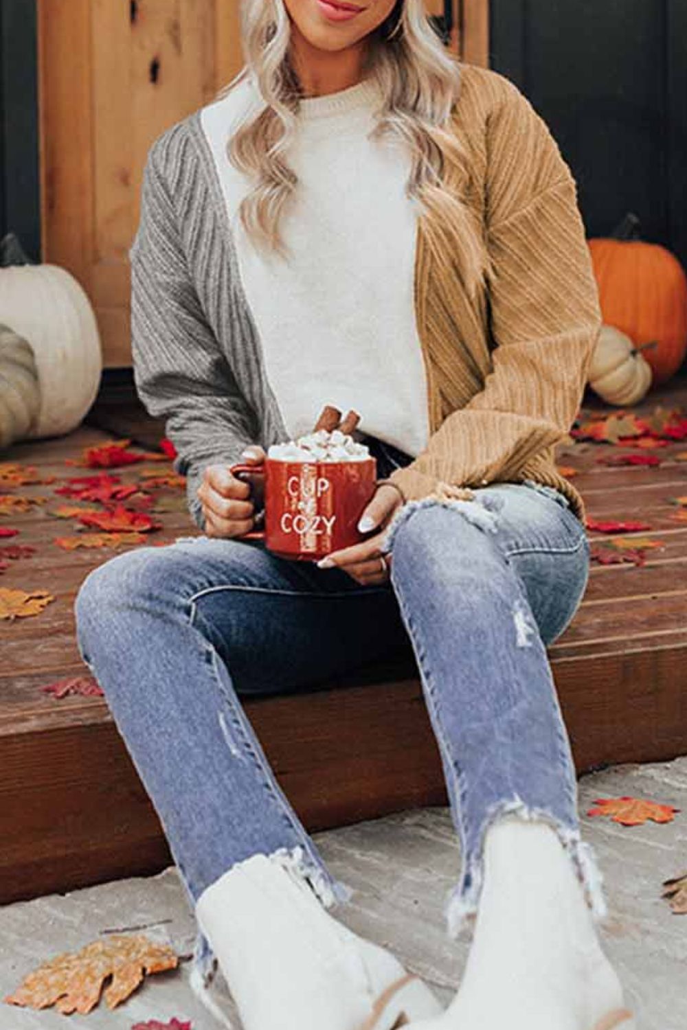 Color Block Textured Drop Shoulder Sweater Trandify Deal