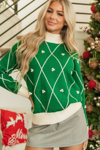 Diamond Pattern Contrast Trim Mock Neck Sweater Trandify Deal