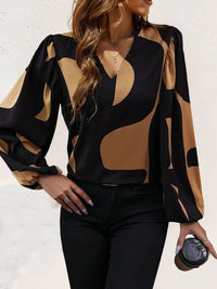 Perfee Frill Notched Long Sleeve Blouse Trandify Deal