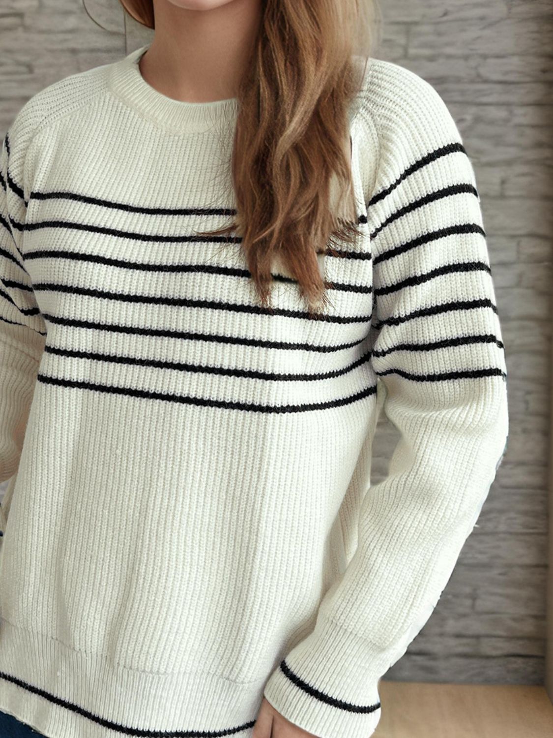 Striped Round Neck Long Sleeve Sweater Trandify Deal