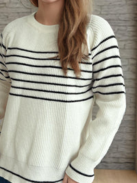 Striped Round Neck Long Sleeve Sweater Trandify Deal