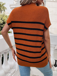 Devine Striped Mock Neck Short Sleeve Sweater Trandify deal