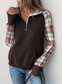 Perfee Plaid Half Zip Long Sleeve Sweatshirt Trandify Deal