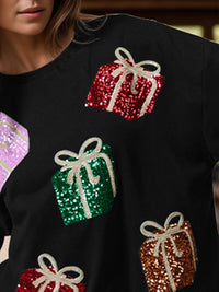 Sequin Gift Box Long Sleeve Sweatshirt Trandify Deal