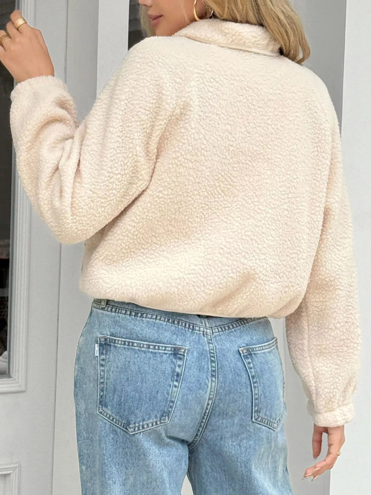 Women's Button Down Jacket - Beige Casual Shacket