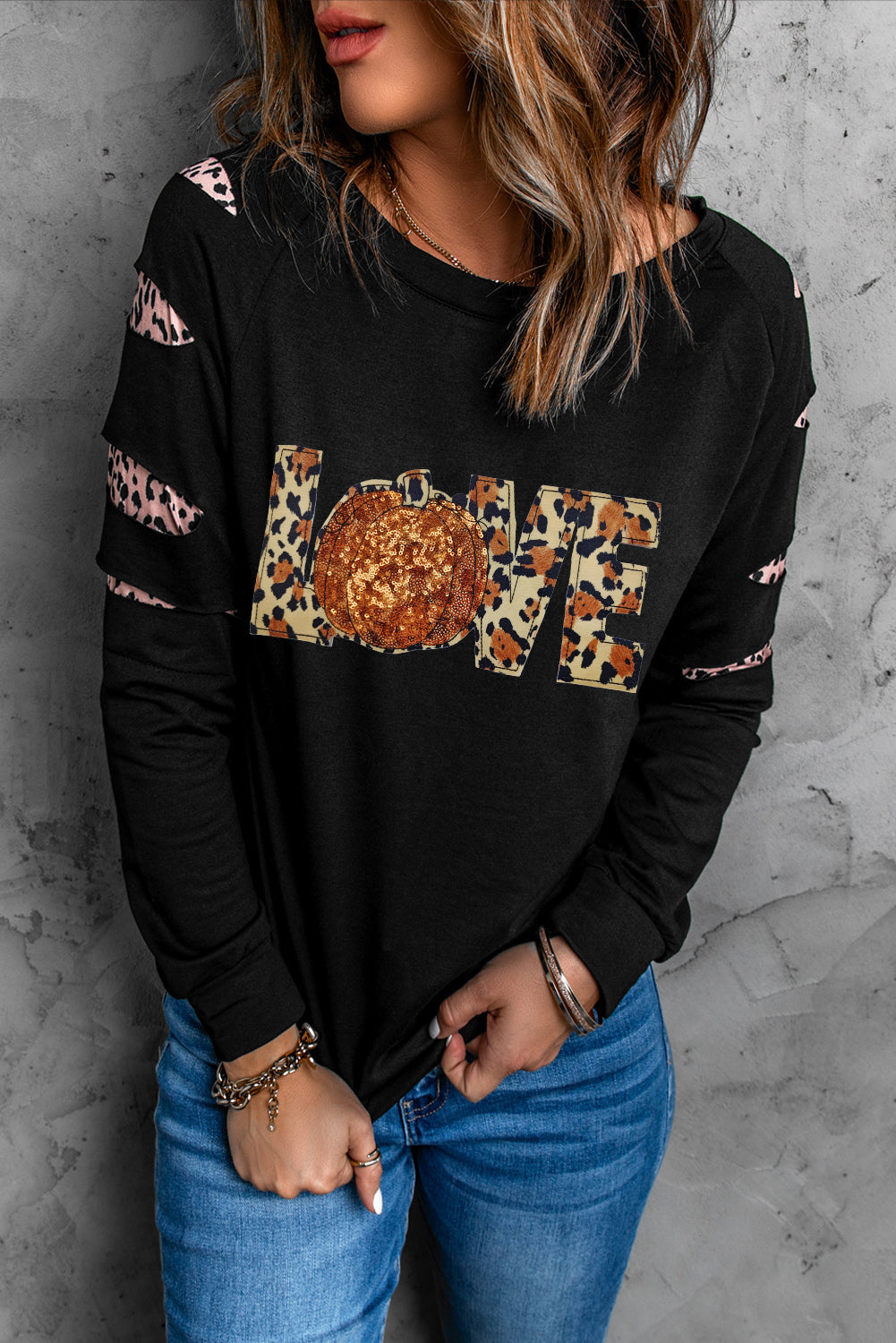 Sequin Leopard Long Sleeve Sweatshirt Trandify Deal