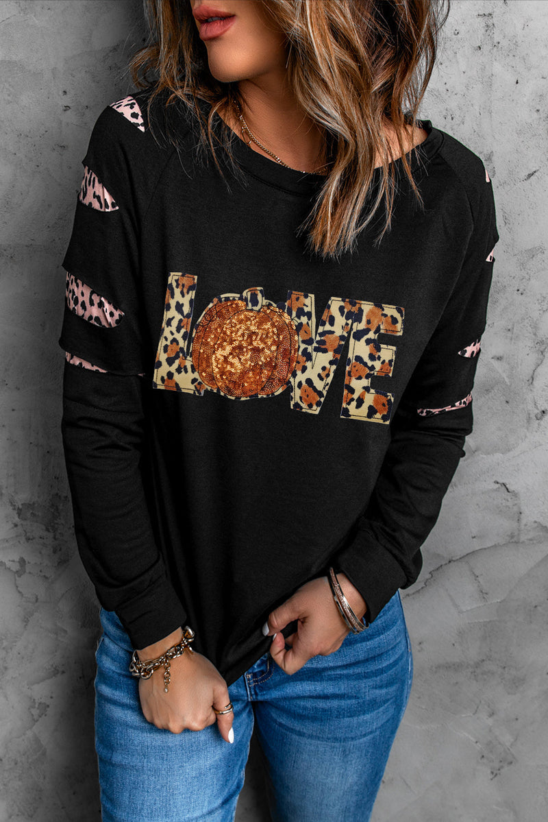 Sequin Leopard Long Sleeve Sweatshirt Trandify Deal