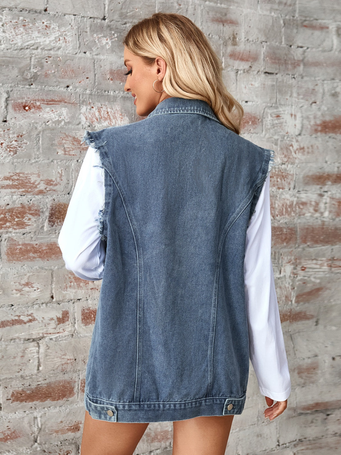 Raw Hem Sleeveless Button Up Denim Jacket Trandify deal