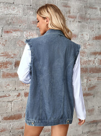Raw Hem Sleeveless Button Up Denim Jacket Trandify deal