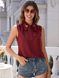 Women’s Striped Tie-Neck Tank Top – Trendy Summer Blouse for Casual Wear