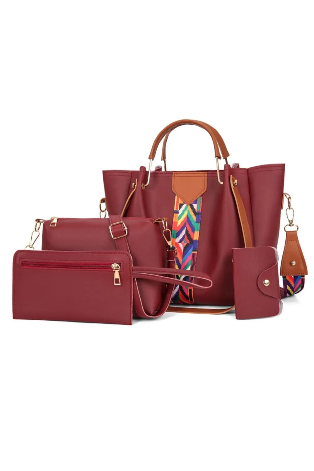 Women’s 4-Piece Geometric Strap Bag Set in trendy designs – Crossbody and Shoulder Bags