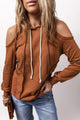 Cold Shoulder Long Sleeve Hoodie Trandify Deal