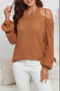 Cutout Back Cold Shoulder Long Sleeve Sweater Trandify deal