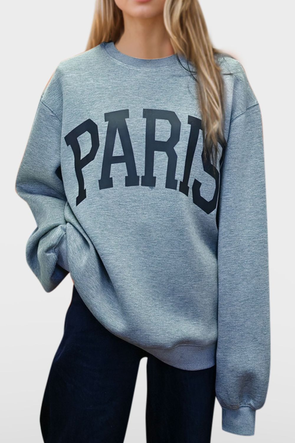 Basic Bae PARIS Round Neck Long Sleeve Air Scuba Sweatshirt Trandify Deal