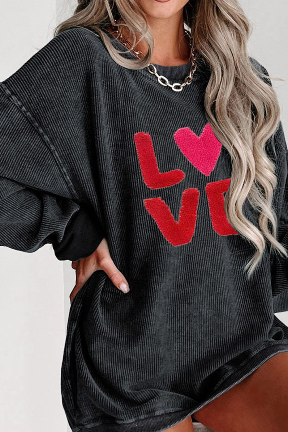 Valentine’s Day LOVE Round Neck Long Sleeve Sweatshirt - Trandify Deal