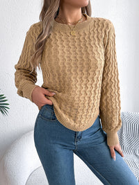Asymmetric Hem Round Neck Long Sleeve Sweater Trandify Deal